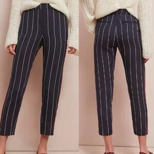 ETT.TWA ANTHROPOLOGIE NAVY BLUE PINSTRIPE TAPERED LEG PANTS WOMENS SZ SMALL